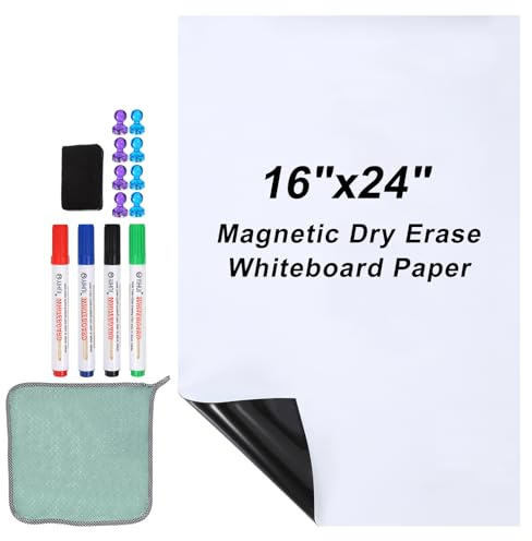 PATIKIL Papier Magnétique Pour Tableau Blanc Effaçable À Sec, 16x24 Autocollant Pour Mur Feuille De Papier Contact Pour Tableau Blanc Avec Marqueur, Blanc