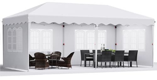 Pop Up Gazebo 3x6m, Waterproof Party Tent with 4 Side Panels, Marquee Gazebo with 420D Oxford Thickening, Sturdy Frame with Adjustable Height, for Garden Party Wedding (White)