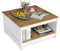 COSTWAY 2-Tier Coffee Table with Storage Shelf, Farmhouse Wooden Square Accent Cocktail Center Unit Sofa Side Tea Table for Living Room, Bedroom and Office (without X-Shaped Support, Natural+White)