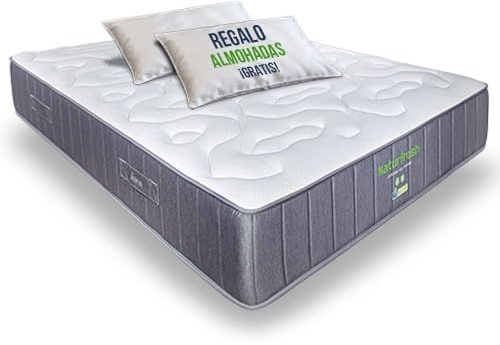 Matnature Naturfresh 135x190– Colchón Viscoelástico con Muelles Ensacados | Altura 22 cm | Máximo Confort | Transpirable, Antiácaros, Ergonómico, Firmeza Media-Alta | 2 Almohadas de Regalo