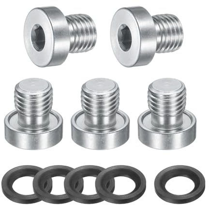 PATIKIL M8 x 1 Stainless Steel Pipe Plug 5 Pcs Metric Male Internal Hex Thread Socket Pipe Plug Hex Head Fitting with Rubber Washer for Sealing Water Oil Gas Pipeline