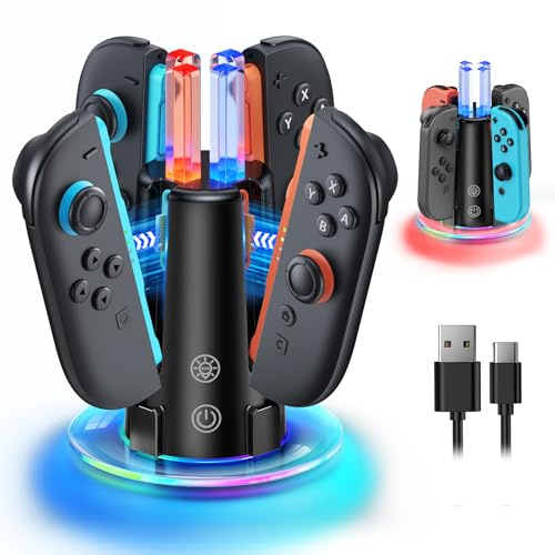 Switch Controller Stazione di ricarica per Joy Con 2 e 1 con luci RGB, compatibile con Nintendo Switch 2 e 1 e accessori OLED, supporto di ricarica portatile, controller compatto