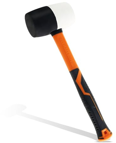 TOOLUTION Mazo de goma - Mazo de cara blanda de 24 oz para la instalación de suelos y carpintería - Con mango de fibra de vidrio para proteger la superficie Rubber Mallet