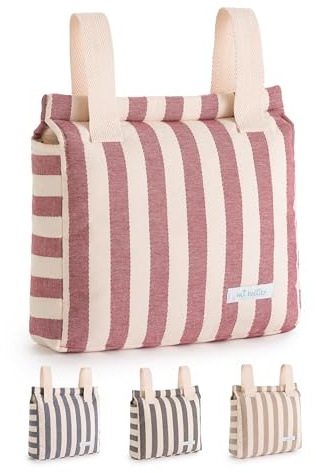 Mi bollito – Borsa per Passeggino Bebè | Nuova Collezione | Borsa per Carrello Universale con Chiusura a Scatto | Leggera, Pratica e con Grande Capacità | Design a Righe., Granata, 35 x 35 x 12