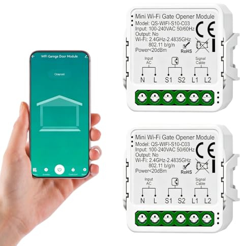 Lot de 2 ouvre-porte de garage WiFi intelligents : ouvre-porte de garage par téléphone portable, contrôle par application, compatible avec Alexa/Google Home, commande vocale, minuterie, convient pour
