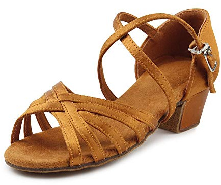 MSMAX Toddler Girls Latin Dancing Shoes Low Heel Kids Salsa Ballroom Dance Shoes for Girls Brown 5 M US Big Kid