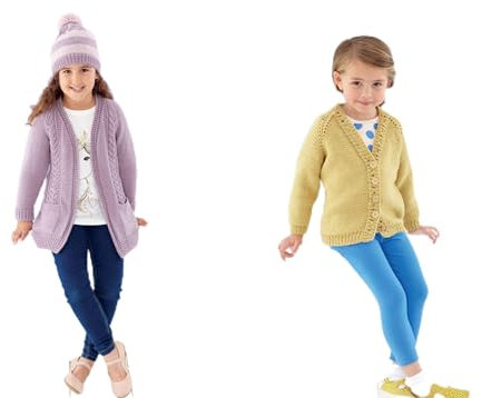 Girls Knitting Pattern Easy Knit Cardigan and Cable Jacket in Cherished DK King Cole 5586