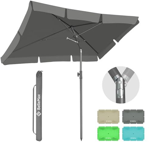 BelleMax Sonnenschirm Balkon Rechteckig 200 × 125 cm Anthrazit, Balkonschirm mit UV-Schutzfaktor 50+, Neigbar und Höhenverstellbar, Ideal Als Gartenschirm oder Terrassenschirm