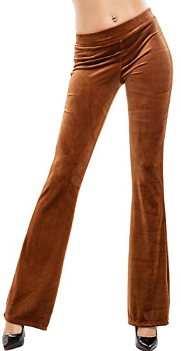 Toocool Pantalon Femme Patte d'Éléphant Évasé Velours Côtelé Taille Haute Extensible Élégant Hiver VI-82148 [M, Marron]