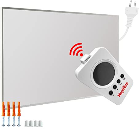 Mephisto Calefacción por infrarrojos para pared o techo, bajo consumo, calefacción eléctrica, incluye mando a distancia y termostato, control por aplicación WiFi, 300 W