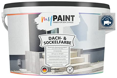 myPAINT Sockel- & Dachfarbe 5L - Anthrazitgrau - Hochdeckende Sockelfarbe/Fassadenfarbe & Betonfarbe für Außen | Für Dachziegel, Sockel, Mauerwerk & Putz | Wetterbeständig und Wasserfest