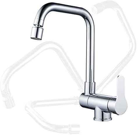 Robinet de cuisine pour fenêtre avant rotatif à 360° - 2 modes de pulvérisation - Robinet d'évier pliable à levier unique (chromé)