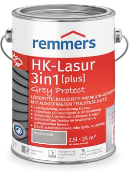 Remmers HK-Lasur 3in1 Grey Protect [plus] platingrau, matt, 2,5 Liter, Lösemittelreduzierte Premium-Vergrauungslasur für außen, 3in1, schnelltrocknend, langlebig