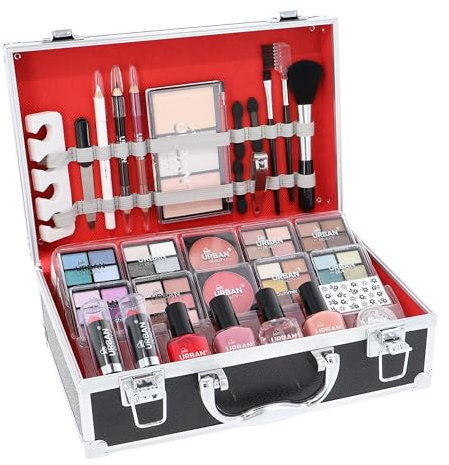 Love Urban Beauty Veganes French Maniküre Makeup Box - 76-teiliges Makeup Set - Enthält Lidschatten, Highlighter, Lippenstift, Rouge, Pinsel, Maniküre Zubehör - Idealer Schminkkoffer für Zuhause