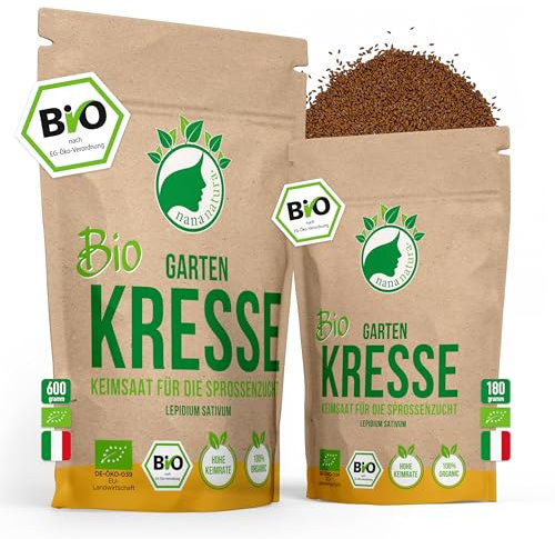 NanaNatura's Graines à Germer Bio | pour la Culture de Pousses | avec un taux de germination supérieur | Microgreens (Cresson Bio, 600g)
