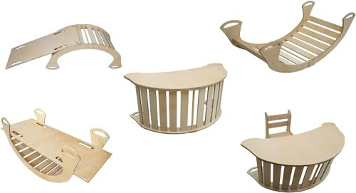 Skyline Altalene di equilibrio in legno tunnel gioco arco da arrampicata montessoriano per bambini fatto a mano dondolo montessori scivolo 5 in 1 con altalena con rampa scrivania e sedia L