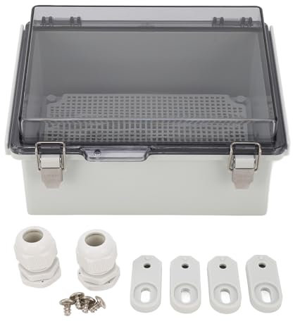 Agatige Waterproof Junction Box, IP67 ABS Plastic Electrical Enclosure, Outdoor Weatherproof Hinged Shell Universal Project Enclosure Grey with Clear Cover, 220 X 170 X 110mm