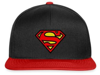 Spreadshirt Superman Logo S-Shield Stick Snapback Cap, One Size, Schwarz/Rot