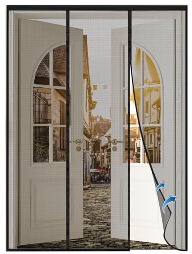 Magnet Fliegengitter Tür, 230x210cm Schwarz Fliegengittertür Balkontür mit Klettband, Insektenschutz Tür Vorhang, Ohne Bohren