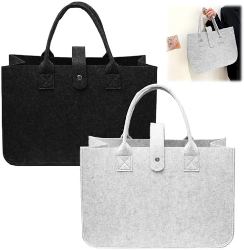 MIYUANGKJ Filztasche Einkaufstasche Filz Henkeltasche Tragetasche Filztaschen Shopper Aufbewahrungstasche Faltbar Shopping Bag für Einkaufen Ausgehen Aufbewahrung 2 Stück