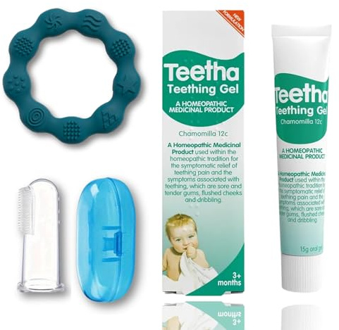 Baby Teething Gel for Babies 3 Months+ with Teetha Gel, Best Teething Relief for Babies, Soft Silicone Baby Toothbrush & Soft Silicone Teething Toy | Gift Set for Teething by GOOFIIE.
