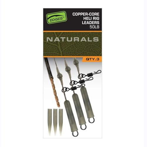 Fox Edges Naturals Copper-Core Heli Rig Leaders x3-3 Bas de ligne pour pêche à la carpe avec clip de plomb