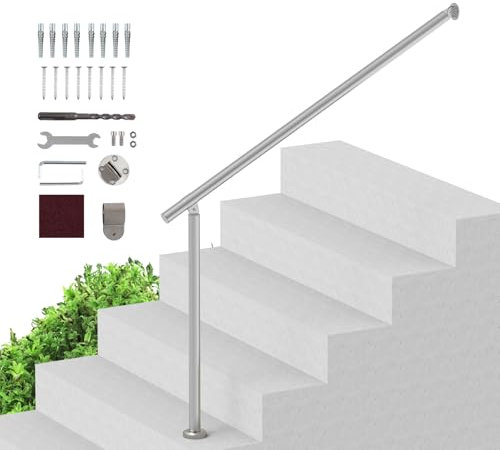 VEVOR Rampe d'Escalier, 120 cm, Main Courante Escalier pour Marches Extérieures en Acier Inoxydable, Montage Mural et au Sol, avec Kit d'Installation, pour Personnes Âgées, Porche, Terrasse, Argent