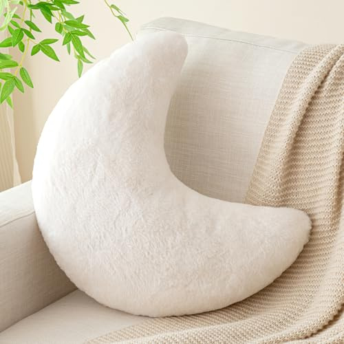 Znhinery Moon Pillow, Decorative Throw Pillows with Soft Faux Rabbit for Bed Couch, Moon Shaped Pillows Plush Floor Cushions Room Decor Pillow for Sofa Bedroom Living Room