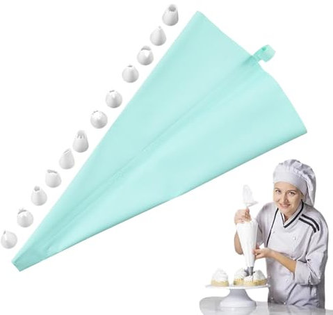 Set med spritspåsar och rörmunstycken, spritspåsar och rörmunstycken, säkra spritspåsar, rörmunstycken av glasyr – 13 st – robust tårtdekorationsset för livsmedelsbruk