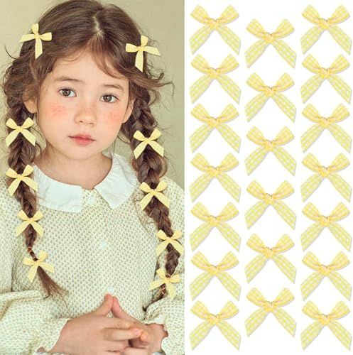 TELAIN Satin Hair Bows Set, 20 Pieces Yellow Hair Bows for Girls, Perfect for Various Hairstyles and Occasions, Charming Hair Accessories