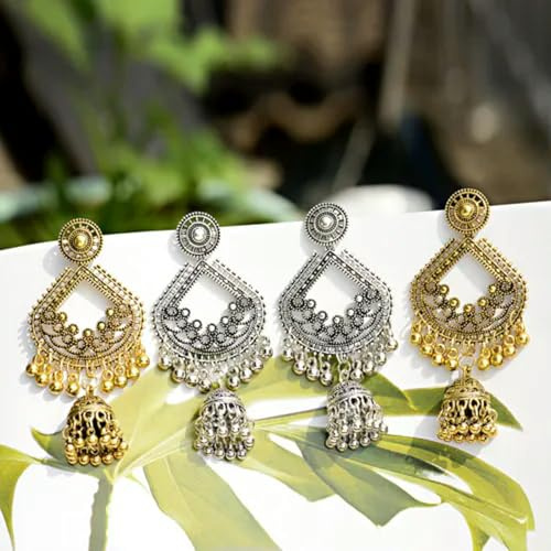 Pendientes Indios Tradicionales Jhumka, Joyas de Oro y Plata para Mujer, envío Gratuito, Estilo 13, Plata