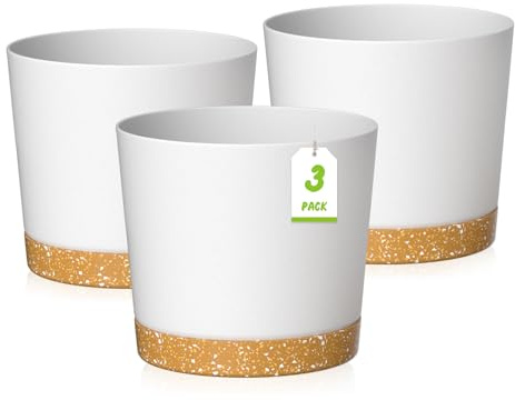 ZMTECH 30cm Plant Pots, Modern Planters with Drainage Holes and Detachable Saucer, Plastic Flower Pots for Plants for House Garden Windowsill (Set of 3, White)