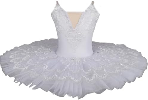 OTMYIGO Blanc,140, Robe de Danse Tutu de Ballet pour Filles Costumes pour Enfants du lac des cygnes Vêtements de Ballerine Tenues de Ballet de Salle de Bal