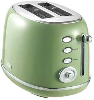 Wiltal Tostadora Retro 2 Ranuras Anchas de Acero Inoxidable – Tostador de Pan Compacto con Rejilla Calienta Pan, 6 Niveles, Función Descongelar y Recalentar, Expulsión Automática, Diseño Vintage