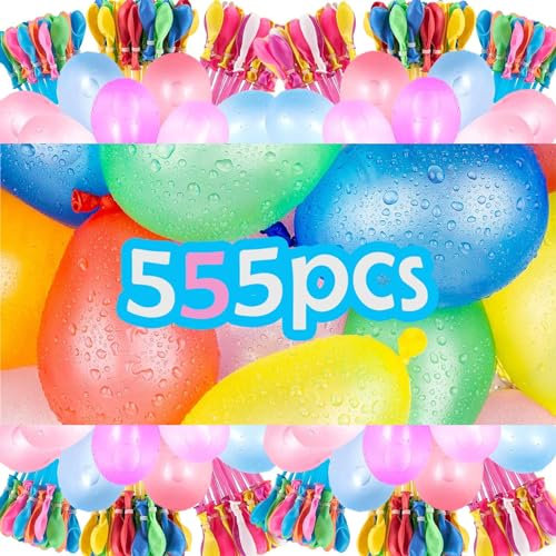 Qingshui 555 Pcs Ballon D'eau, Remplissage Rapide Bombe à Eau Ballon, Livré Avec 4 Connecteurs de Robinet, Convient pour les Jeux D'eau D'été, les Fêtes au Bord de la Piscine