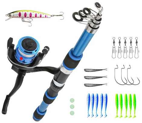 Angelset Für Kinder, 1.8m Kinderangel Starter Set, Angelrute Set Kinder Mit Angelrolle Und Köder Set, Kohlefaser Teleskop Angelruten Und Rolle, Angel Zubehör, Kinderangel Starter Set