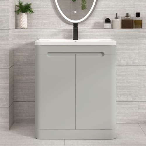 Venice 700mm Dove Grey Floor Standing Vanity Unit with Ceramic Basin | 2-Door Bathroom Storage Cabinet with Soft Close Doors, 1 Tap Hole Basin & Generous Storage Space