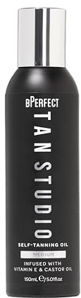 BPerfect Tan Studio – Tanning Oil Spray with Vitamin E & Castor Oil, Medium, 150ml
