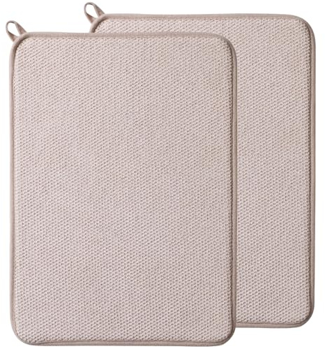 Woobroo 2 PCS 45 x 60CM Microfibre Drying Up Mats, Sink Drainer Mat, High Absorbency Draining Board Mat, Non-Slip Washable, Heat Resistant Dish Drying Pad for Kitchen, Bar, Plates and Cups(Beige)