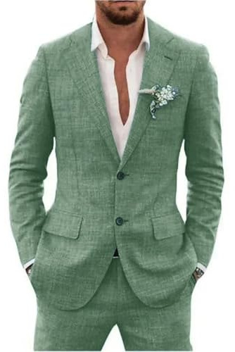 Traje de lino de 2 piezas para hombre, traje ajustado para verano, boda, novio, graduación, chaqueta de esmoquin y pantalones