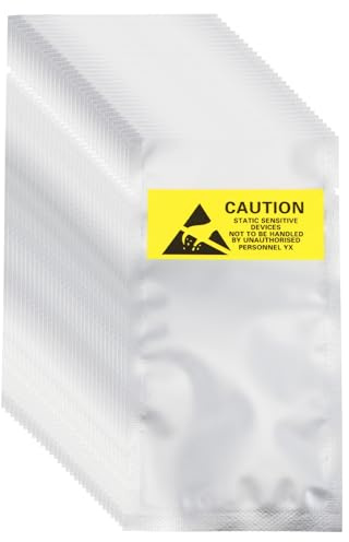 sourcing map 100 bolsas antiestáticas de 2.4 x 4.5 pulgadas, bolsa de blindaje ESD con etiquetas para disco duro, disco duro, SSD, placas base de dispositivos electrónicos, color plateado