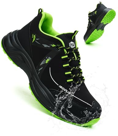 ISOOUS Steel Toe Shoes for Women Men Wide Waterproof Non Slip Work Sneakers Lightweight Breathable Safety Tennis Shoes Comfortable Construction Work Safety Puncture Proof Indestructible Work Shoes
