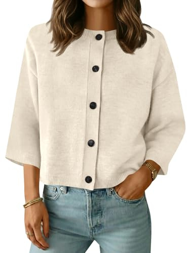 Saodimallsu Womens Short Sleeve Cardigan Sweaters Crew Neck Button Down Lightweight Casual Summer Knit Tops Apricot