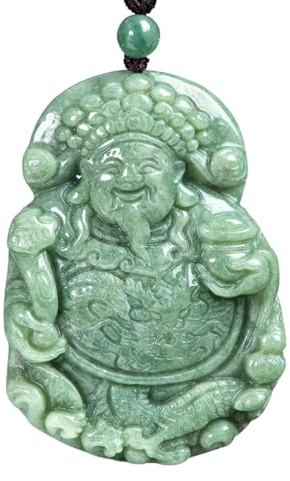Collier pour homme, collier 3D en forme de dieu de la richesse vert haricot naturel