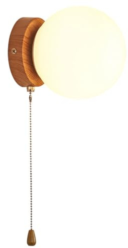 ZHSHYS Modern vit klotlampa av glas med dragkedja - snygg trämönster vägglampa i järn för G9, perfekt för sovrum, vardagsrum och korridor