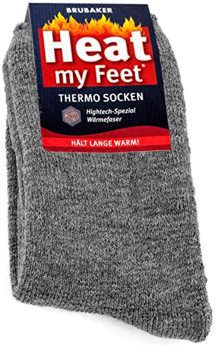 BRUBAKER Chaussettes thermiques 'Heat my Feet' - Lot de 2 Paires - Unisexe - 43-46 - Gris