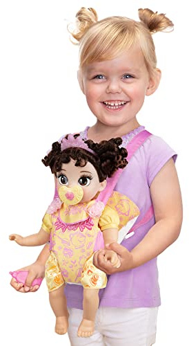 Disney Princess Belle Baby Doll with Carrier Set, Official Disney by Jakks Pacific, Includes Adorable Baby Belle Doll with Baby Carrier and Accessories, for Girls, Roleplay Fun for Kids 2+