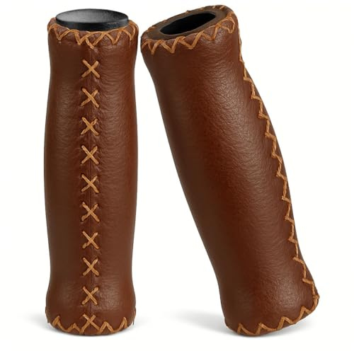 CyclingDeal Mountain Bike Grips - MTB Grips for Beach Cruiser - Soft Cushioned Thick Vinyl 125mm Quality Handlebar Grips - Brown