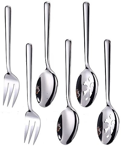 Enwinner Serving Spoons*2 Slot Spoons* 2 Forks *2 Buffet Colander Stainless Steel Banquet Set, Set of 6. Lenght 9 (6-spoon forks set)