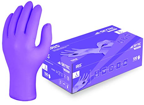 Skytec Iris Box of 100 Nitrile Powder-Free Disposable Gloves in Purple (Large)